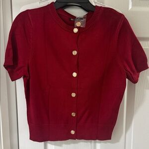 Elegant Red Women's Cardigan with Gold Buttons